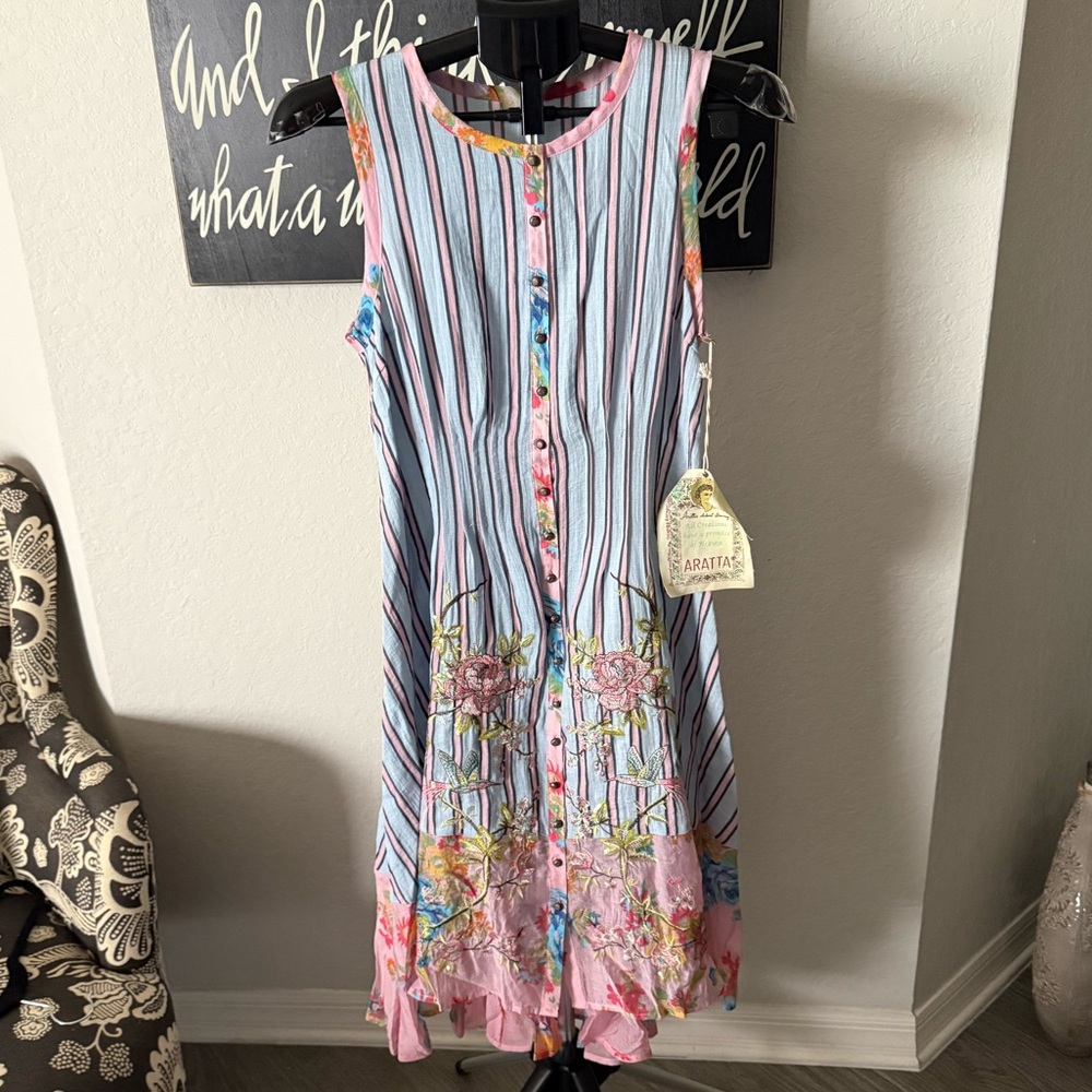 Aratta “My Dear Striped Floral Sleeveless Dress NWT